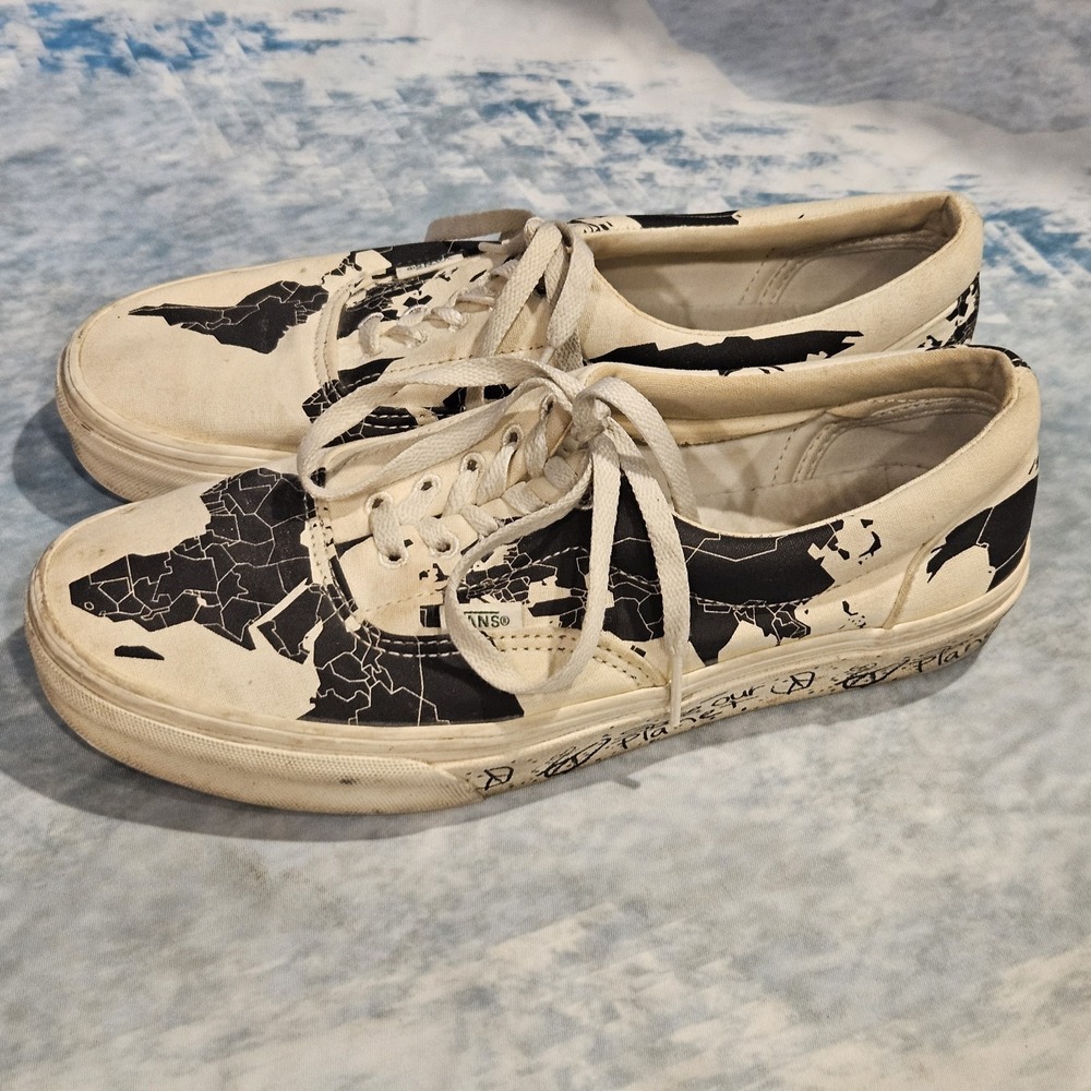 Vans Era World‎ Map Black White Sneakers Mens 8 Womens 9.5 Shoes